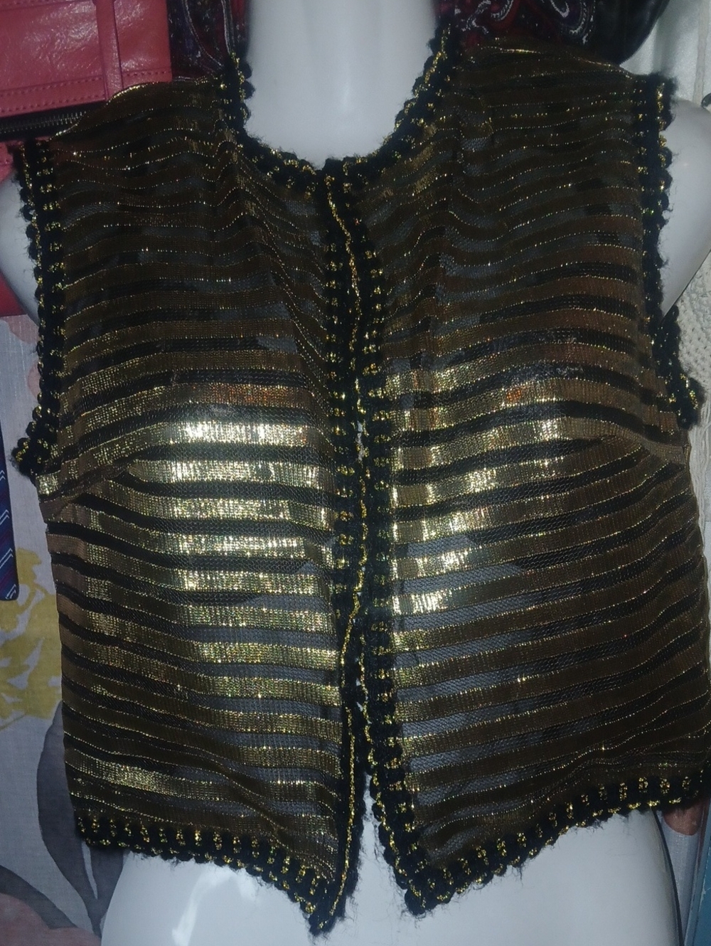 Saks Fifth Avenue 70s Vintage Gold and Black Striped Cropped Vest
